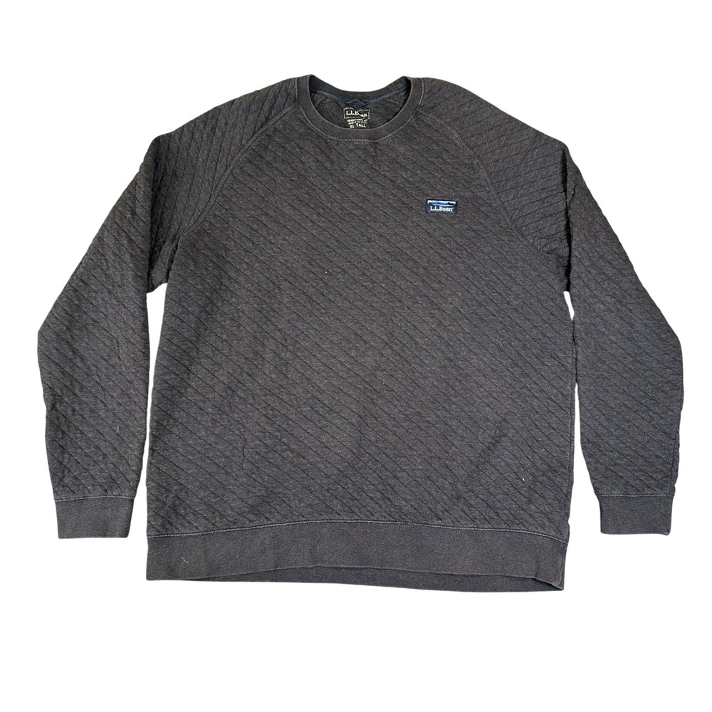 LL Bean Quilted Sweatshirt Mens XL Tall Gray Crew Neck Pullover 511598